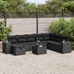 vidaXL Salon de jardin 9 pcs avec coussins noir résine tressée