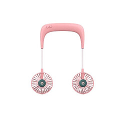 (Rose) Mini Ventilateur Suspendu au Cou Portable USB Rechargeable Sport Camping Refroidisseur d'Air Paresseux Double Tête