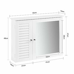 SoBuy BZR55-W Armoire Miroir Meuble Haut de Salle de Bain Armoire Suspendue avec Porte Miroir Commode Meuble de Rangem pas cher