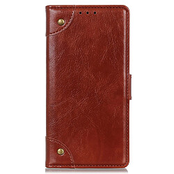 Etui en PU texture nappa, avec bouton en laiton marron pour votre Samsung Galaxy A03 (EU Version) (166.5x75.98x9.14mm)