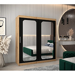 Abiks Meble Armoire PROMO T3 À Portes Coulissantes 200/180/62 2 Portes (Artisan/Noir)