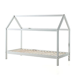 Mes Lit cabane 90x200 cm avec matelas en pin blanc - STANY