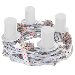 Decoshop26 Couronne de l'Avent ronde décoration de table Noël en bois Ø 30cm blanc-gris avec bougies blanc 04_0002562