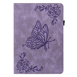 Etui en PU motif de papillons et de fleurs avec porte-cartes et élastique violet pour votre Samsung Galaxy Tab A8 10.5'' 2021