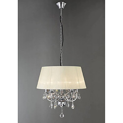 Luminaire Center Suspension Olivia avec Abat jour crème ivoire 5 Ampoules chrome poli/cristal