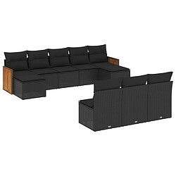 Maison Chic Salon de jardin 10 pcs avec coussins | Ensemble de Table et chaises | Mobilier d'Extérieur noir résine tressée -GKD81795