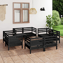 vidaXL Salon de jardin 8 pcs Noir Bois de pin massif