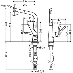 Mitigeur de cuisine HANSGROHE Metris M71 , avec douchette extractible 1 jet chromé - 14821000