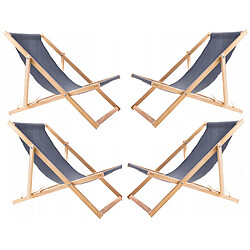 Lot de 4 chaises longues confortables en bois, WOODOK, grises, idéales pour la plage, le balcon, la terrasse