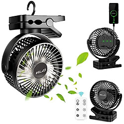 Ventilateur de Camping 12000mAh, ventilateur de Bureau USB à Rotation 360 Ventilateur de Table Rechargeable avec Lumière LED et Crochet de Suspension, Ventilateur Portable Silencieux avec Télécommande, Clip