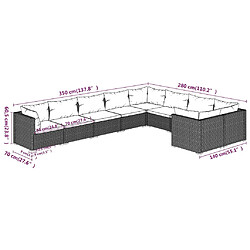 vidaXL Salon de jardin 9 pcs avec coussins Résine tressée Noir pas cher