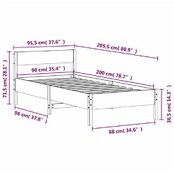 Vidaxl Cadre de lit avec tête de lit blanc 90x200cm bois de pin massif pas cher