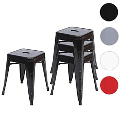 Mendler 4x tabouret HWC-A73 en métal, design industriel, empilable ~ noir