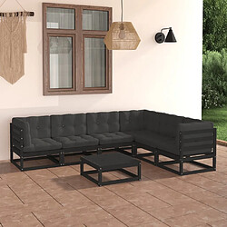 Maison Chic Salon de jardin 7 pcs + coussins - Mobilier/Meubles de jardin - Table et chaises d'extérieur Noir Bois de pin massif -MN52148