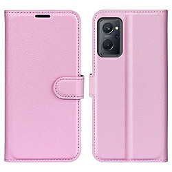 Etui en PU texture litchi, fermeture magnétique avec support, rose pour Realme 9i