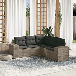 vidaXL Salon de jardin 5 pcs avec coussins gris résine tressée