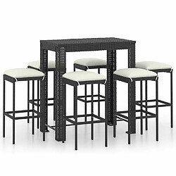 Maison Chic Ensemble de bar de jardin 7 pcs et coussins,Table + chaises + coussins de jardin Résine tressée Noir -GKD882819