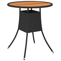 vidaXL Table à dîner de jardin Noir Ø 70 cm Résine tressée et acacia