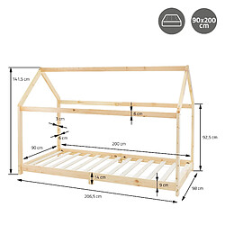 ML-Design Lit d'enfant en bois de pin naturel lit design maison avec matelas 200x90 cm pas cher