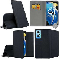 Htdmobiles Housse etui portefeuille avec coque intérieure en silicone pour Realme GT 2 5G / GT Neo 2 5G / GT Neo 3T 5G + film ecran - NOIR MAGNET