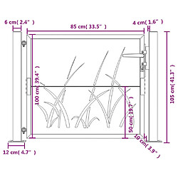 vidaXL Portail de jardin anthracite 105x105cm acier conception d'herbe pas cher