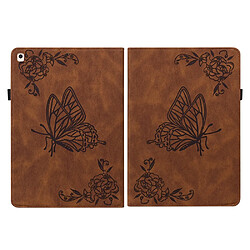 Etui en PU motif fleur et papillon avec porte-cartes et support marron pour votre Apple iPad 10.2 (2021)/(2020)/(2019)