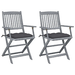 vidaXL Chaises pliables d'extérieur lot de 2 et coussins Bois d'acacia