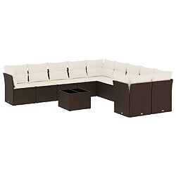 vidaXL Salon de jardin et coussins 11 pcs marron résine tressée