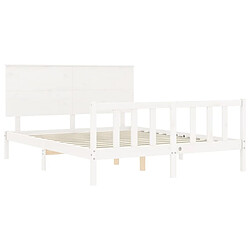 Maison Chic Lit adulte - Cadre Structure de lit avec tête de lit Contemporain blanc King Size bois massif -MN20100 pas cher