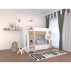 Vente-Unique Lits superposés 2 x 90 x 190 cm - Blanc et Naturel + Matelas - PILATI