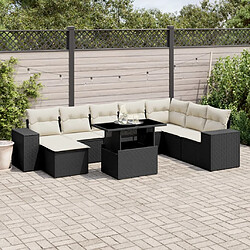 vidaXL Salon de jardin 9 pcs avec coussins noir résine tressée