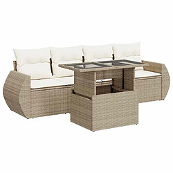 vidaXL Salon de jardin avec coussins 5 pcs beige résine tressée