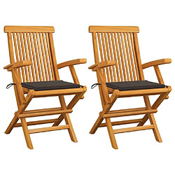 Maison Chic Lot de 2 Chaises de jardin,Fauteuil d'extérieur avec coussins taupe Bois de teck massif -MN16116