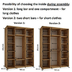 Abiks Meble Armoire DAVOS 5 À Portes Coulissantes 235,2/160/60 3 Portes pas cher