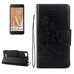 Wewoo Coque noir pour Wiko Lenny3 Étui en cuir à rabat avec motif de fleurs pressées Max avec support et Slots de cartes Portefeuille