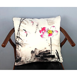 YP Select 4 Pcs Chinois Encre Peinture Oreiller Coussin Fleur-Oiseau Classique Canapé Coussin Noir 45X45 CM pas cher