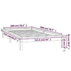 vidaXL Cadre de lit à LED sans matelas blanc 100x200 cm bois massif pas cher