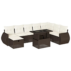 vidaXL Salon de jardin avec coussins 9 pcs marron résine tressée