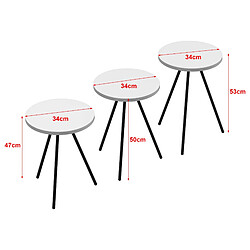 Helloshop26 Set de 3 tables d'appoint rondes gigognes blanc noir 03_0008416