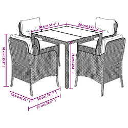 vidaXL Ensemble à manger de jardin 5 pcs avec coussins Gris pas cher