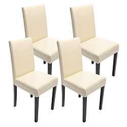 Mendler Lot de 4 chaises de séjour Littau ~ simili-cuir, crème, pieds foncés