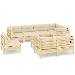 Maison Chic Salon de jardin 9 pcs + coussins - Mobilier/Meubles de jardin - Table et chaises d'extérieur crème Bois de pin massif -MN22928