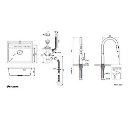 Auralum MAX 1 Bac Évier Cuisine en Granit,55*45*20cm,Kit Vidage,Noir+Robinet de Cuisine avec Douchette Extractible,Eau Froide/Chaude,Bec en Forme U,Noir