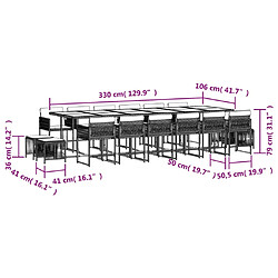 Acheter vidaXL Ensemble à manger de jardin et coussins 17 pcs marron rotin