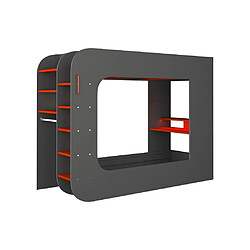 Acheter Vente-Unique Lit mezzanine gamer 90 x 200 cm - Avec bureau et rangements - Avec LEDs - Anthracite et rouge - WARRIOR