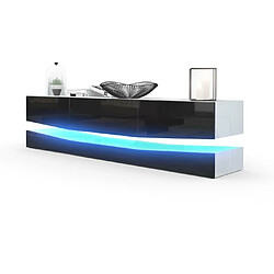 Mpc Meuble TV Avec Socle Blanc et noir Haute Brillance, Éclairage LED Inclus (178 X Variable X 39 Cm)