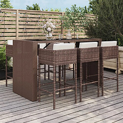 vidaXL Ensemble de bar de jardin avec coussins 7 pcs marron poly rotin