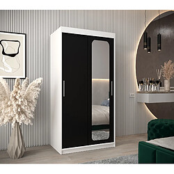 Abiks Meble Armoire PROMO T2 À Portes Coulissantes 200/100/62 2 Portes (Blanc/Noir)