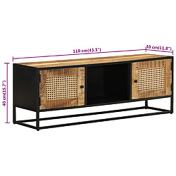 vidaXL Meuble TV 110x30x40 cm bois massif de manguier brut et fer pas cher