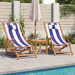 vidaXL Chaises de plage pliantes lot de 2 bleu blanc tissu bois massif